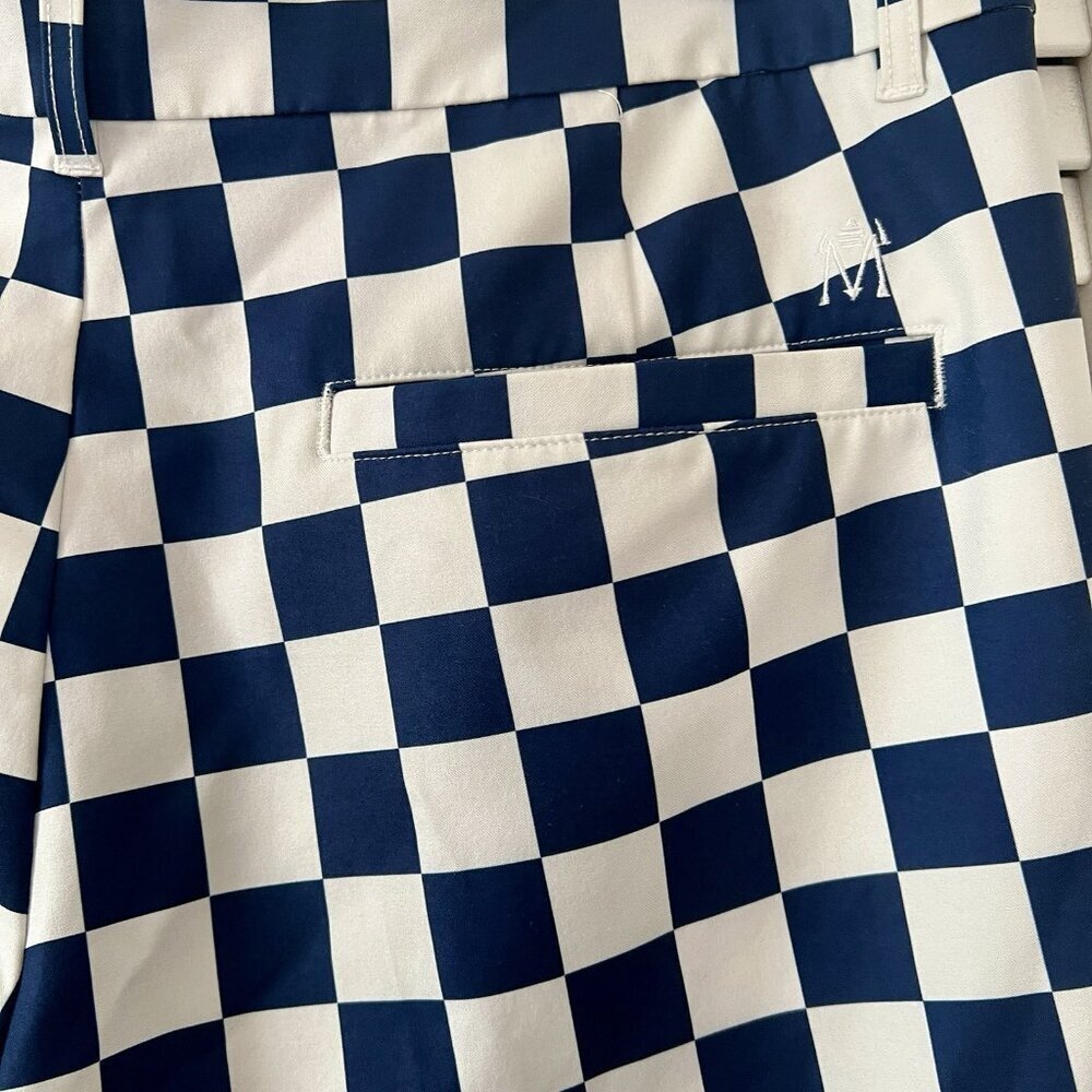 LESMART • Men's Navy Blue & White Checkerboard Check Golf Shorts Size 38 - Picture 5 of 7